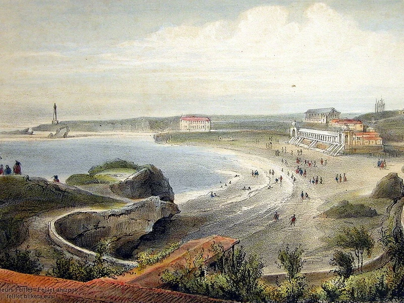 1815-Blanche Hennebutte-Feillet - Veduta della Côte des Fous, dei Bains Napoléon, della Villa e del Faro